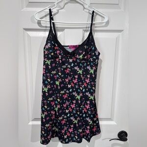 Vintage 90s BETSEY JOHNSON Slip Dress Butterfly Chemise Black Lingerie Y2K